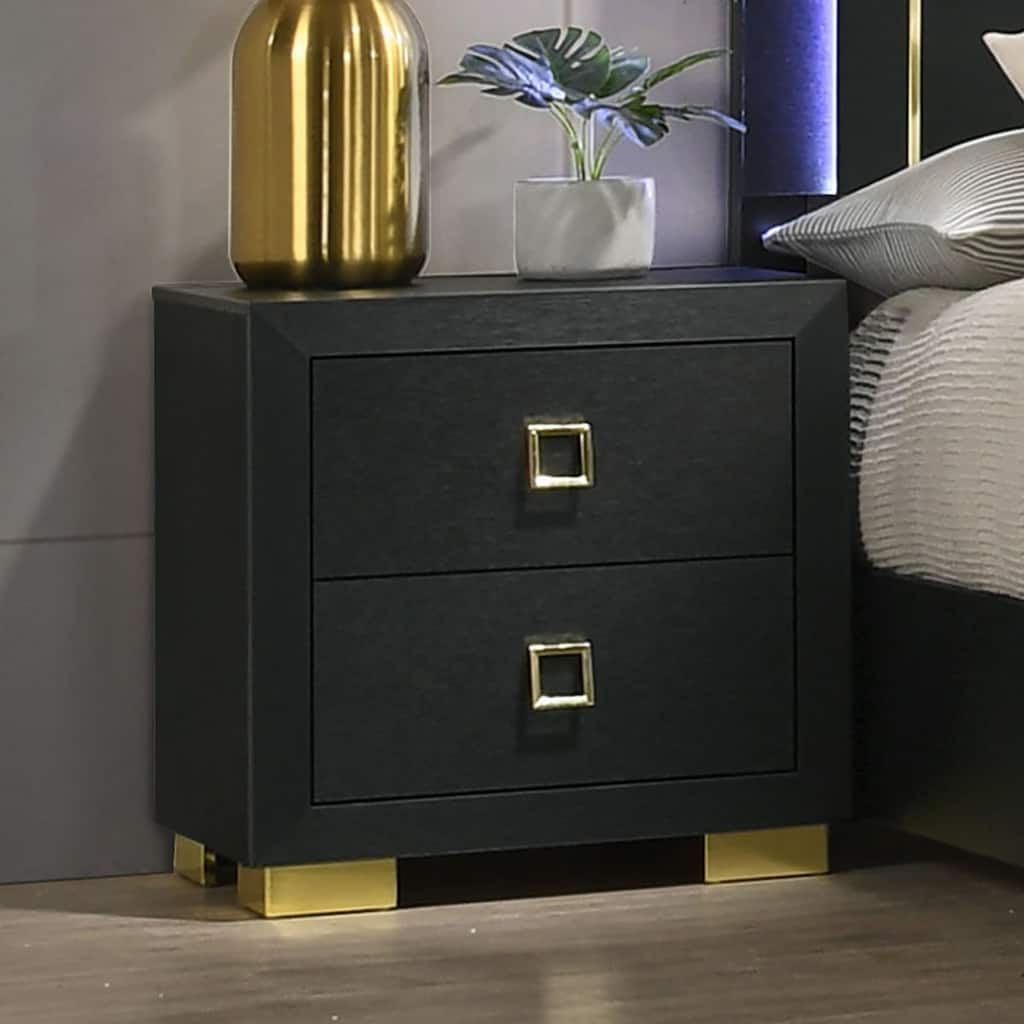 Modern 1pc Nightstand Black Color Center Glide 2-Drawers Bedside Table