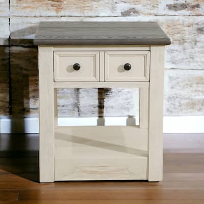 KISRAIS MDF Top and Oak Drawer Living Room End Table