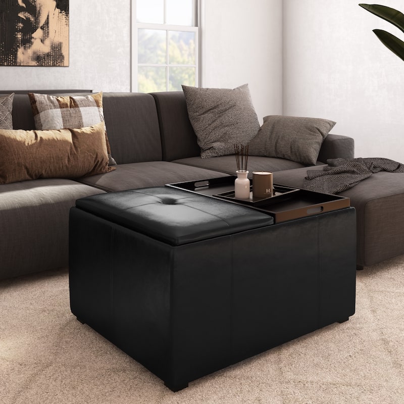 WYNDENHALL Franklin 34 inch Wide Contemporary Rectangle Table Ottoman - Midnight Black