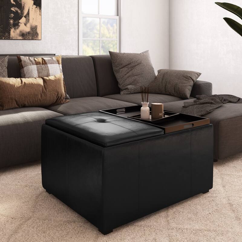 WYNDENHALL Franklin Wide Contemporary Table Ottoman - 34"Wx 26"D x 18.5"H - Midnight Black