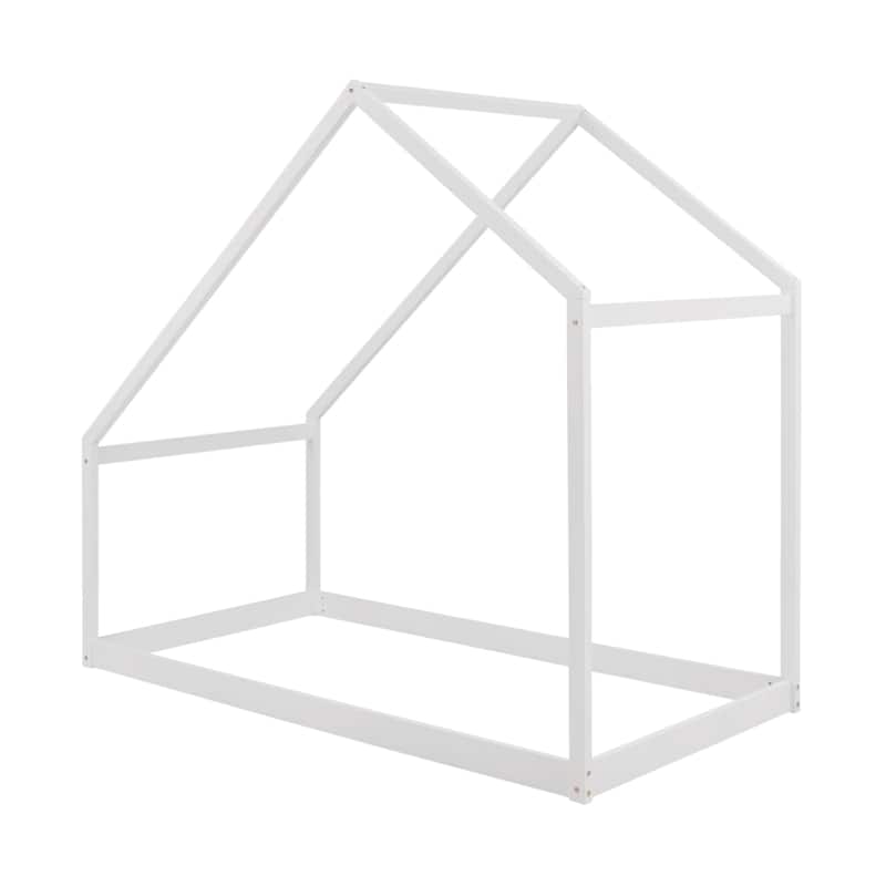 Twin Size House Bed Frame with Semi-Enclosed Design, Perfect for Kids