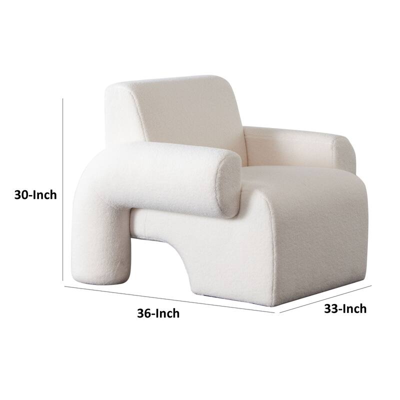 Contemporary Accent Chair, Extra Soft Ivory Sherpa Fabric, 36 Inch