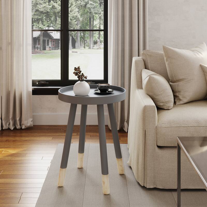 Lavish Home Round End Table with Tray Top, Gray