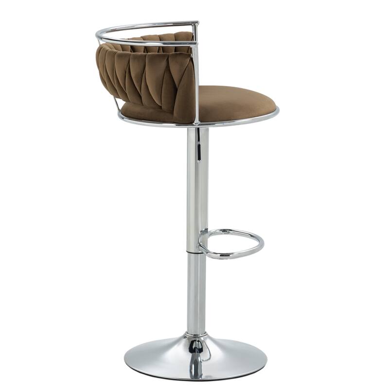 4 Set Modern Velvet Adjustable Swivel Bar Stools with Metal Frame