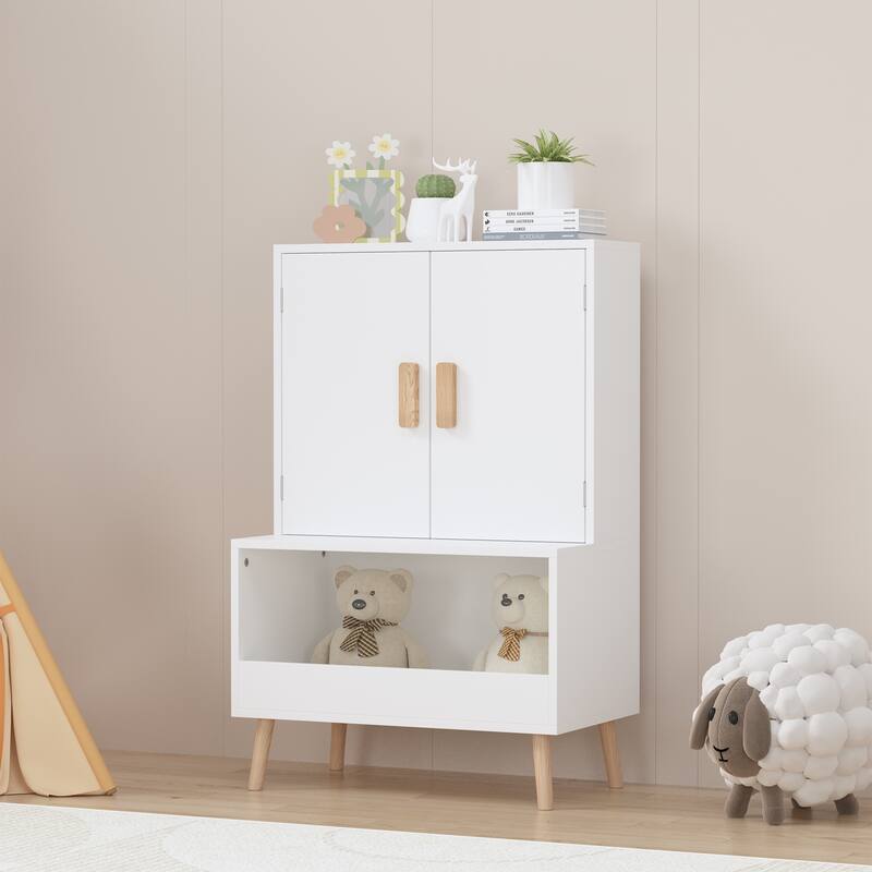 Anmytek Modern White Kids Storage Cabinet with Anti Tip Design - Scandinavian Playroom Organizer