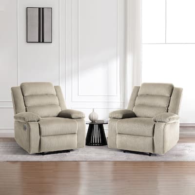2 Set Modern Corduroy Manual Recliner Chair, Oversize Accent Chair Recliner with Wide Armrest