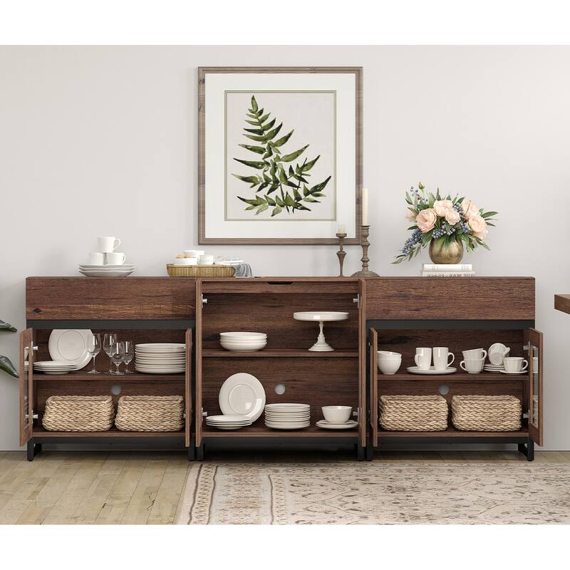 WAMPAT 3 in 1 Modern Sideboard with Adjustable Shelves and 2 Drawers, Coffee Bar Cabinet for Living Room, Kitchen