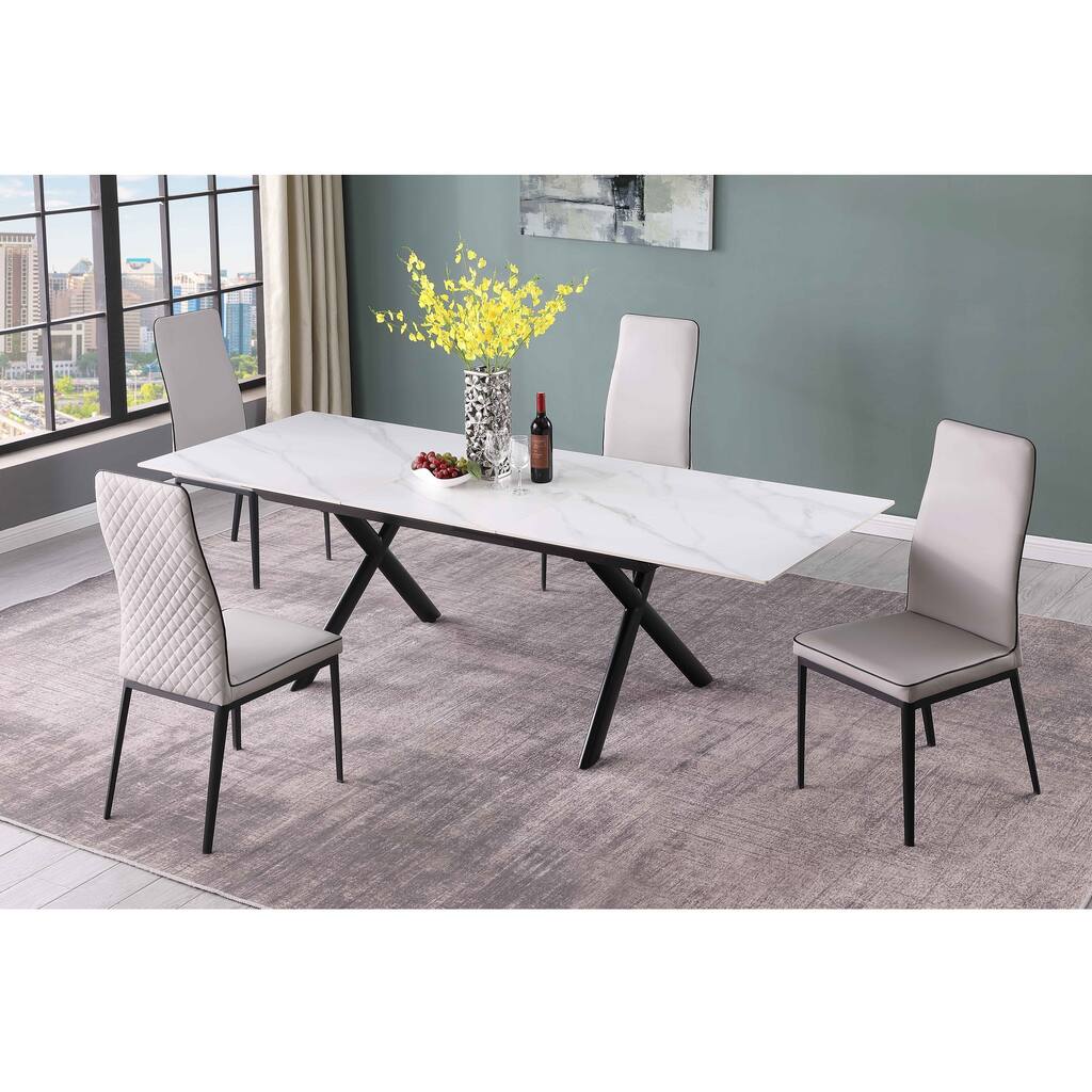 Somette Kortona Extendable Sintered Stone Dining Set with Gray Chairs