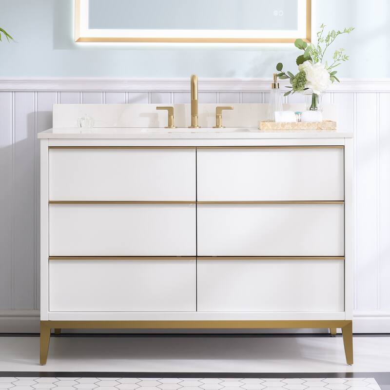 36"/48"/60" W Width Solid Wood Bathroom Vanity with Stain-resistant Carrera White Quartz Top and Sink