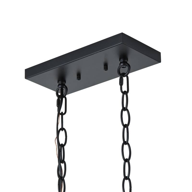 Modern Industrial 5 Light Black Iron Pendant Light Faux Wood Grain Ceiling Fixture