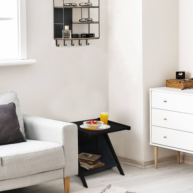 Casual Home Z-Shaped Sofa Side Table with Canvas Storage Basket