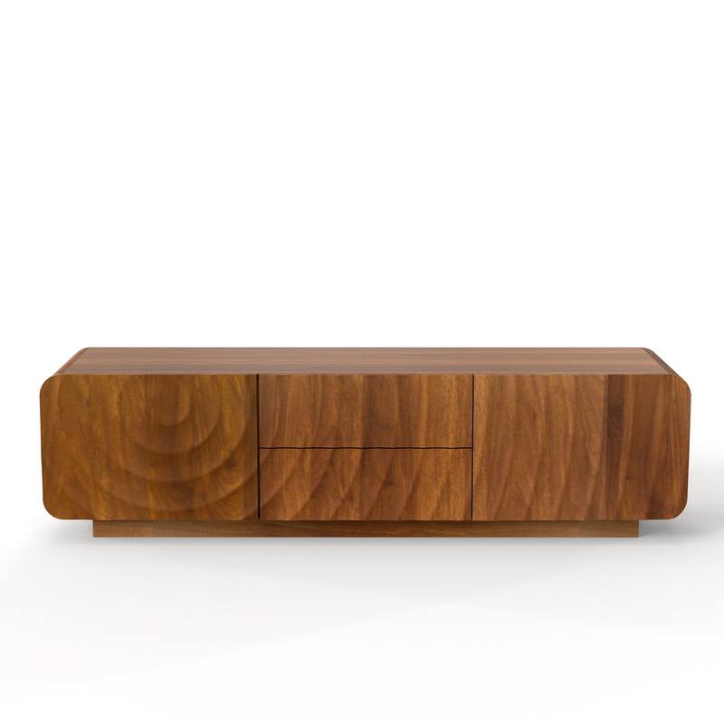 58" TV Console, Modern Spiral Wave Design TV Stand with Storage Cabinet and 2 Drawers