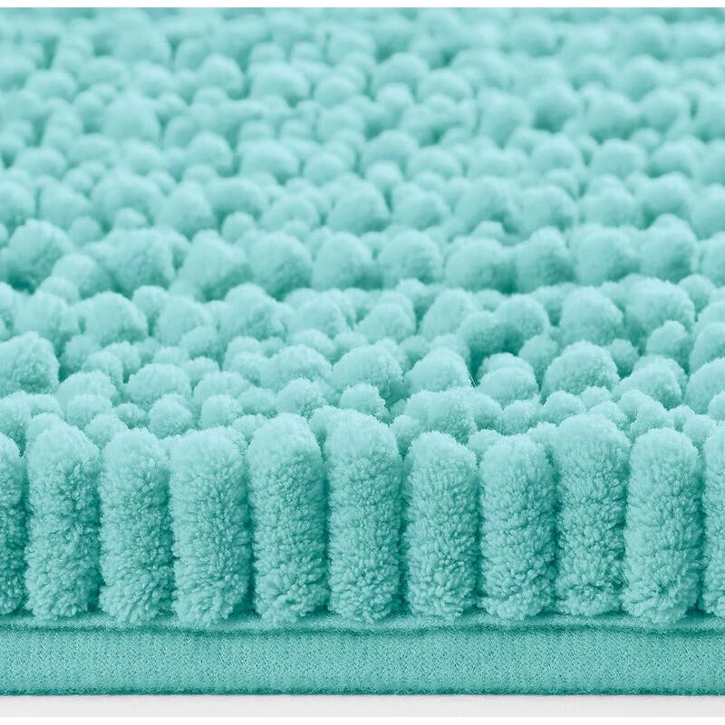 2 Piece Set Spa Blue Soft Cozy Plush Chenille Bath Mat Bathroom Rug
