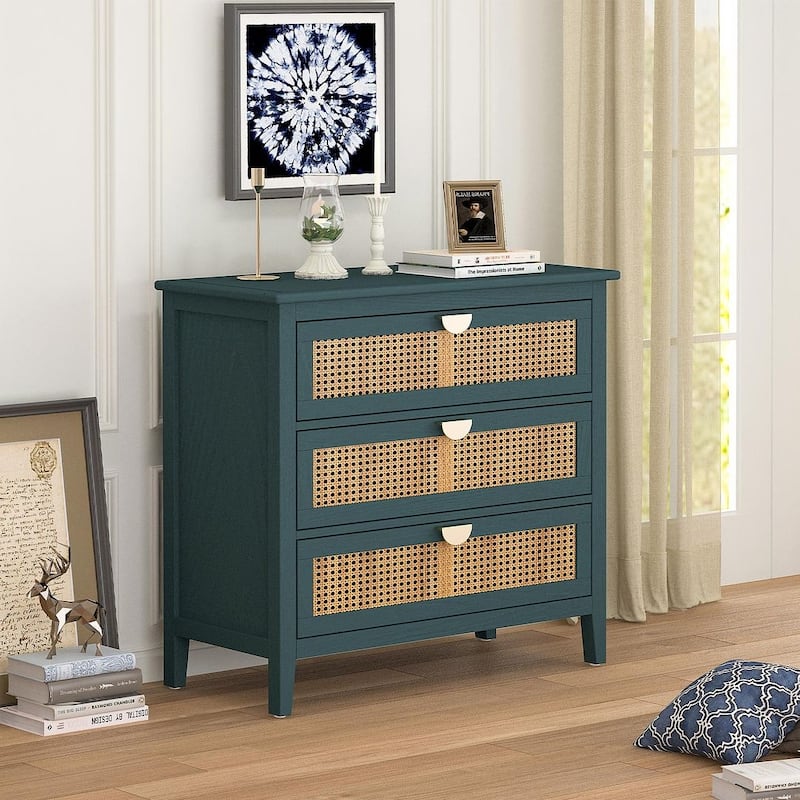 3 Drawers Rattan Storage Cabinet for Bedroom Living Room