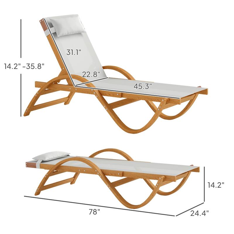 Outdoor Lounge Chair Larch Wood Frame Breathable Mesh Adjustable Backrest Garden Patio Deck Chair - 29.1" W x 72" D x 35.8" H