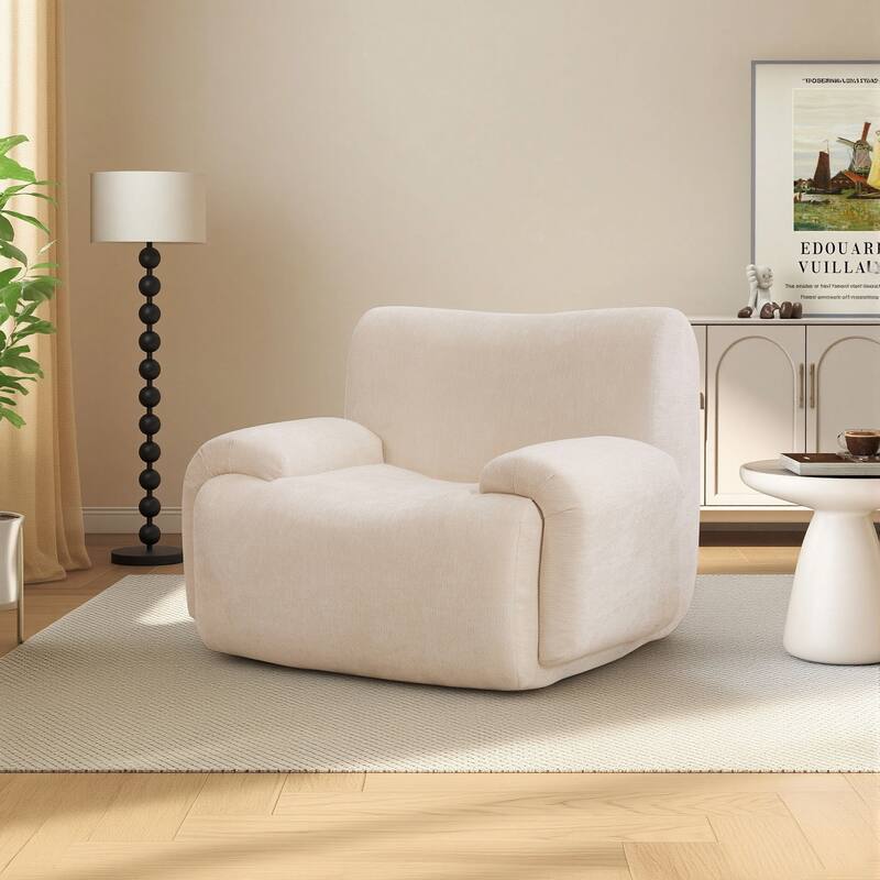 42''W Modern Chenille Upholstered Accent Chair with Deep Seats-No Assembly - Beige