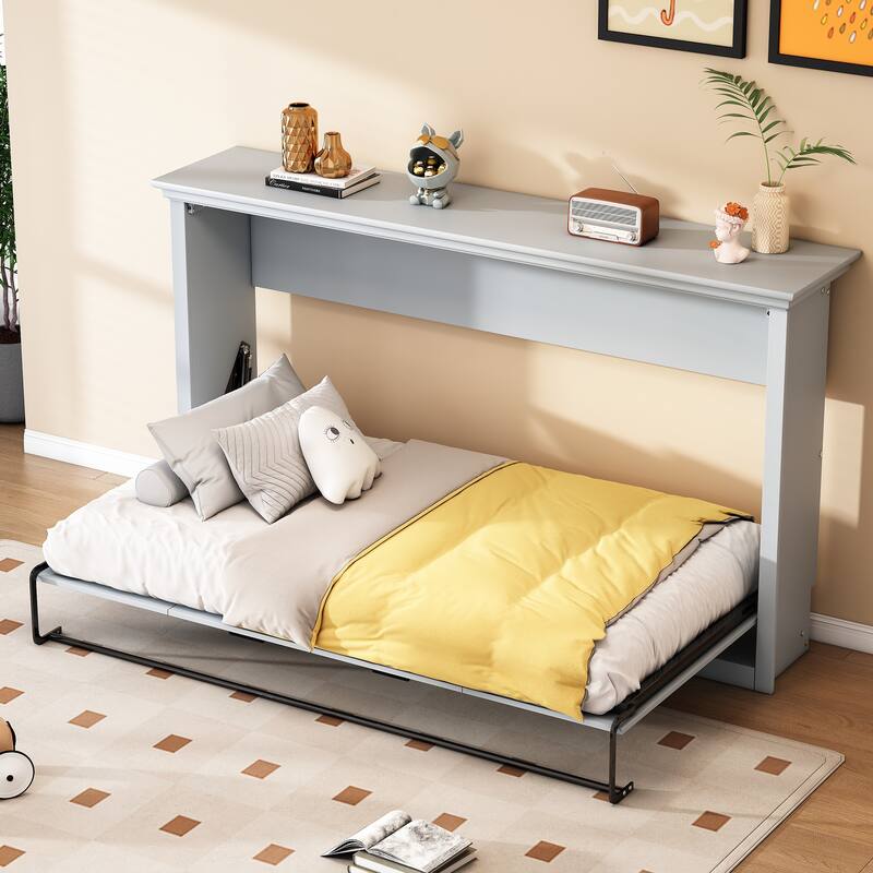 Roomfitters Twin Murphy Bed with Foldable Cabinet Design and Minimal Footprint for Small Spaces, Grey - Grey - Twin