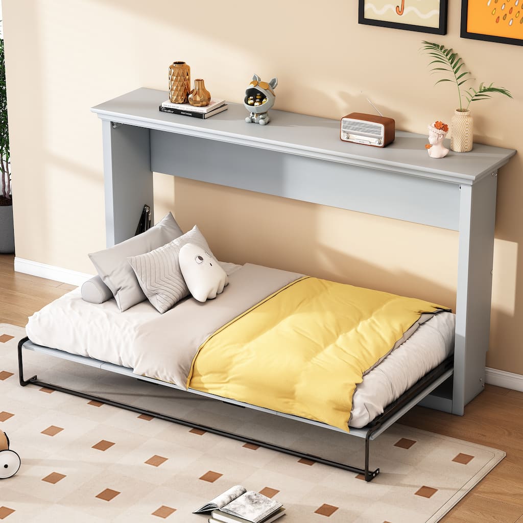 Space-Saving Twin Size Foldable Cabinet Bed in Gray