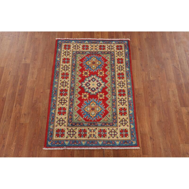 Red Traditional Kazak Rug Handmade Wool Carpet - 2'9" x 4'0"