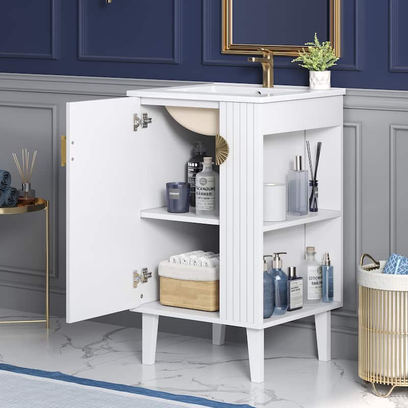 Bathroom Vanity, 20" Small Bathroom Vanity with Ceramic Sink, Chic Half-Moon Pulls Bathroom Cabinet