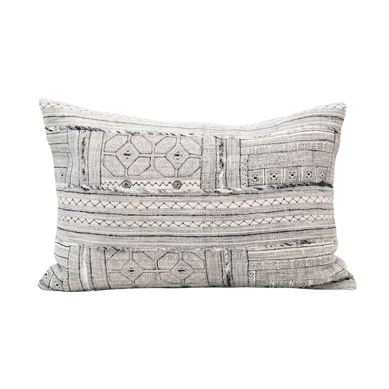 Embroidered Cotton Lumbar Pillow, Black & White