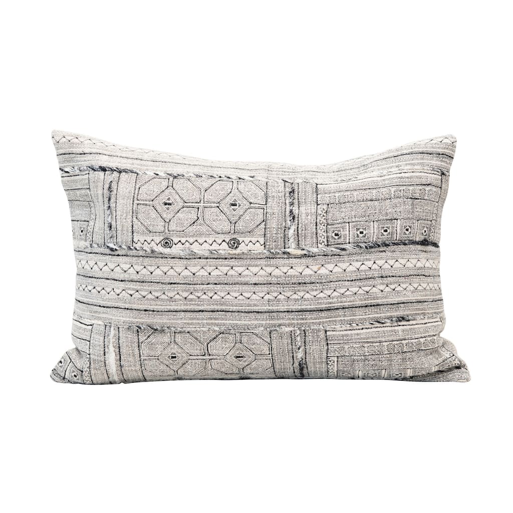 Embroidered Cotton Lumbar Pillow, Black & White