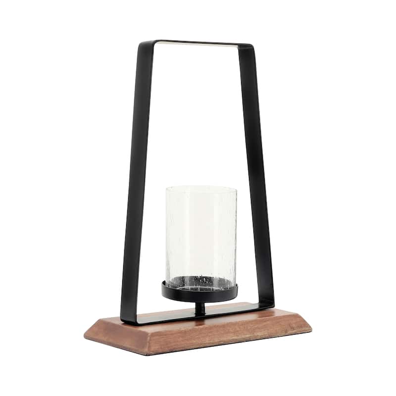 Sagebrook Home Metal Black Hurricane with Wood Base