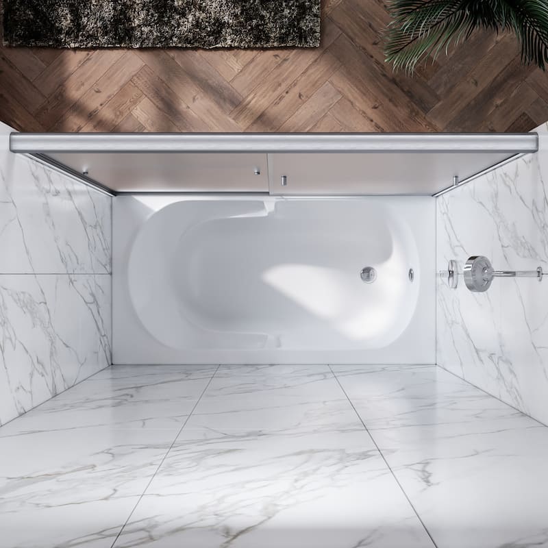 Elegant 60" W x 57.4" H Double Sliding Shower Door in Brushed Nickel Finish for Bathtub