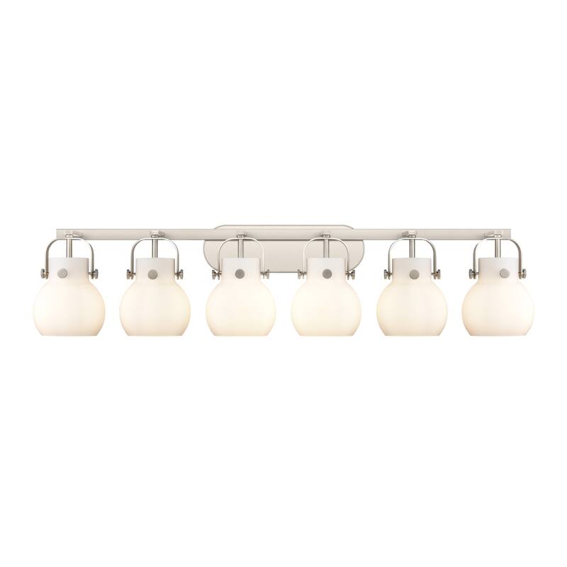 Innovations Lighting 423-6W-10-46 Pilaster II Sphere Vanity Pilaster - Satin Nickel / Matte White