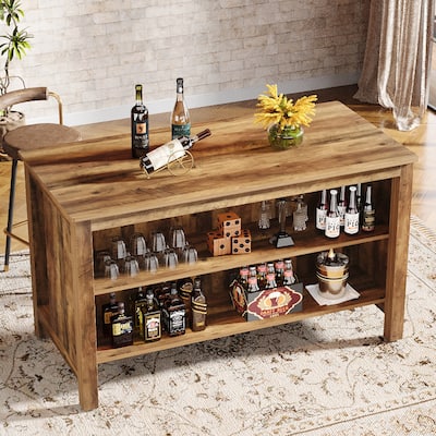 59-Inch Home Bar Table Unit Counter Height Pub Table with Storage - 27.56" D x 59" W x 35.43" H