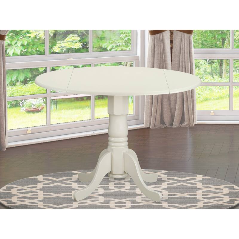 East West Furniture Dublin Kitchen Dining Table - a Round Wooden Table Top with Dropleaf & Pedestal Base, (Finish Options) - DLT-WHI-TP