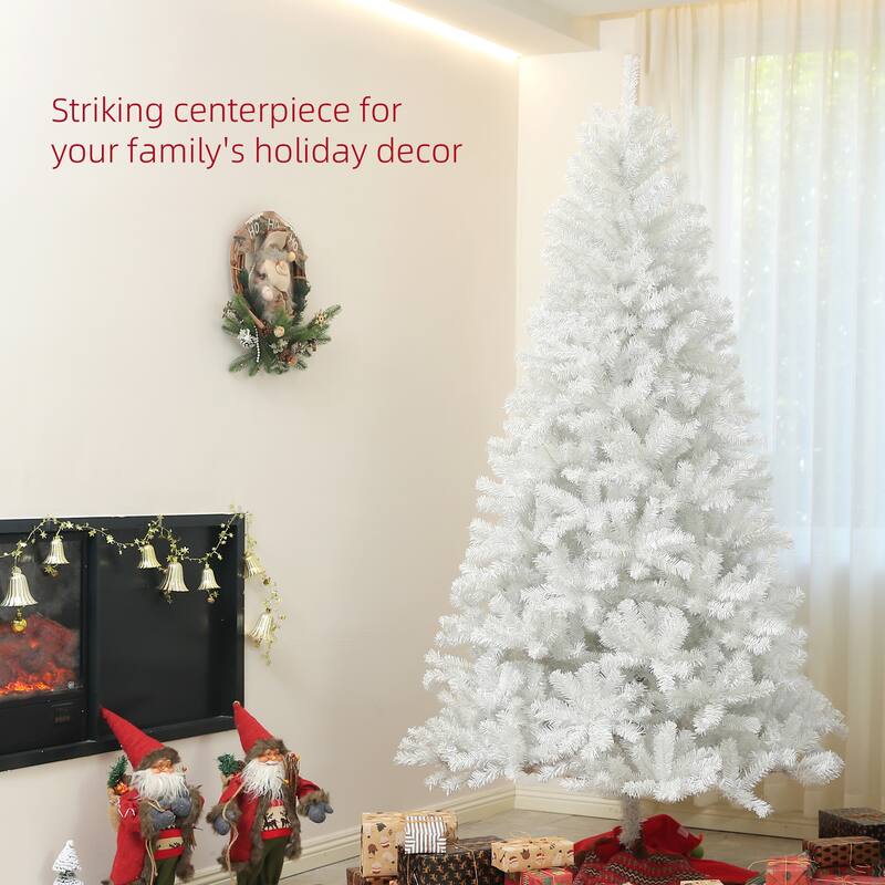 9ft Tall Artificial Christmas Tree, Unlit Xmas Tree with 2132 Branch Tips, Auto Open, Steel Base, Holiday Décor - White