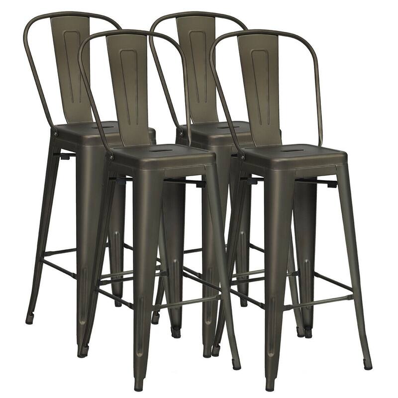 30" Height Set of 4 High Back Metal Industrial Bar Stools - 17" x 17" x 46" (L x W x H)