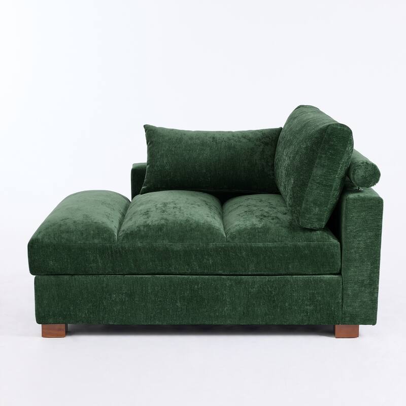 Mid-Century Chenille Adjustable Headrest Chaise Lounge Sofa