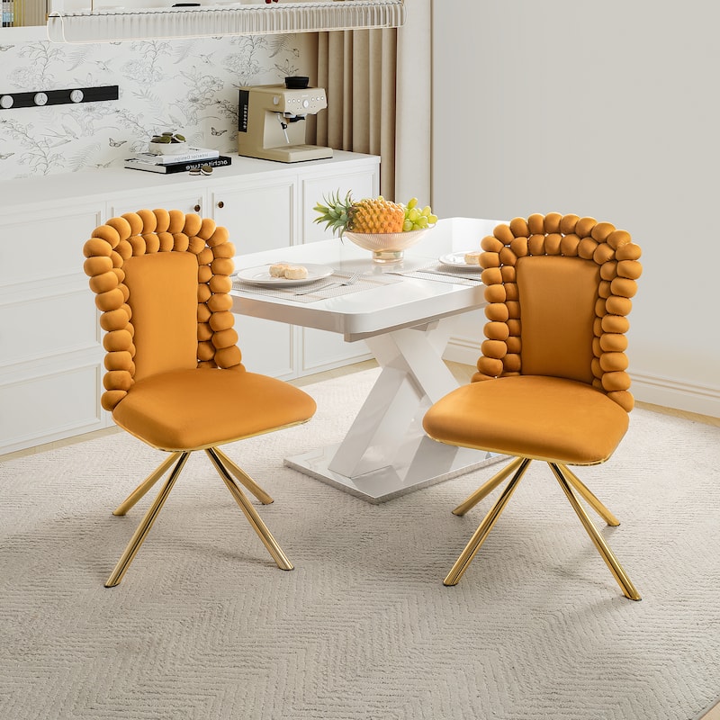 2-Piece Vanity Chair Dining Chairs, Velvet Accent Chairs Swivel Chair with Ball-Shaped Backrest