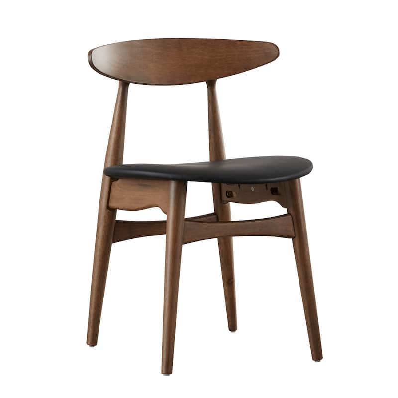 Norwegian Danish Tapered Dining Chairs (Set of 2) by iNSPIRE Q Modern - Walnut Finish - Black Faux-Leather