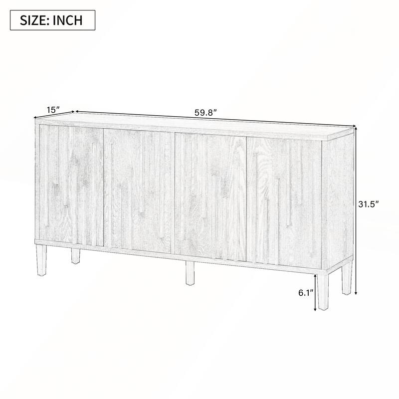 Farmhouse 59.8in 4 Doors Sideboard with Hidden Handle