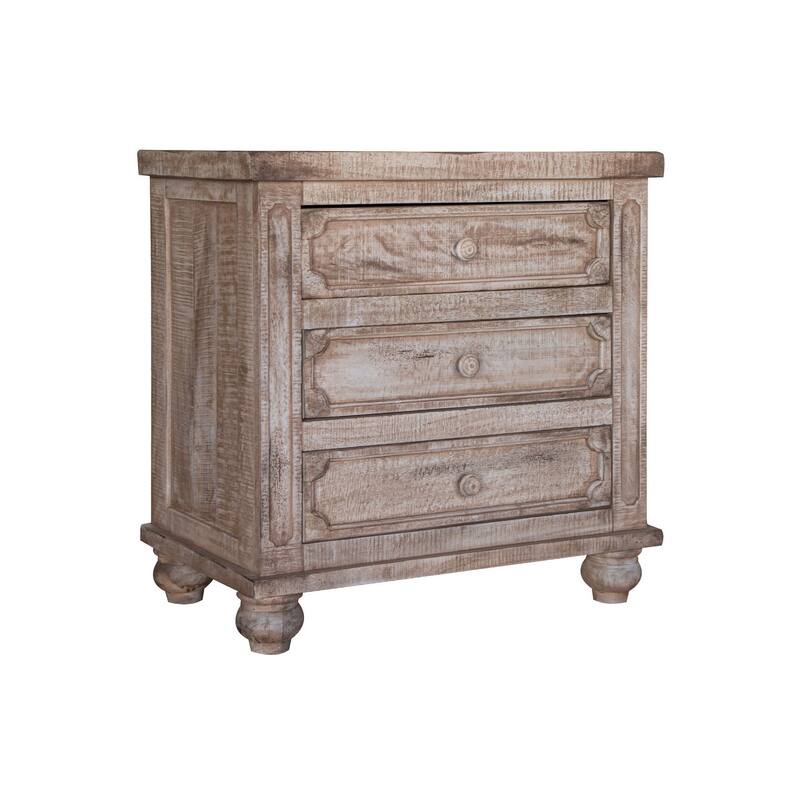 Gien 31 Inch Bedside Nightstand Mango Wood 3 Gliding Drawers Light Brown