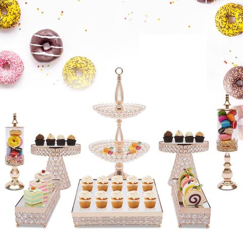 8-Piece Set Cake Stands Metal Gold Dessert Display Plates