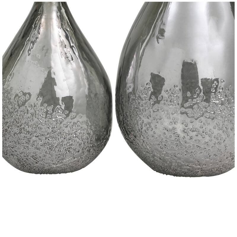 Gray Glass Textured Teardrop Decorative Vase (Set of 2) - 12", 9"H