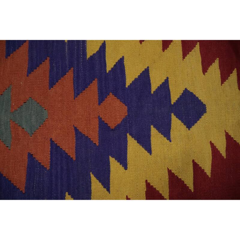 Hand Woven Oriental 100% Wool Carpet Southwestern Tribal Multi-Colored Kilim Area Rug - 9' 9'' X 7' 10''