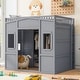 preview thumbnail 61 of 78, Twin/Full Size House Loft Bed with Bulit-in Wardrobe, Hanging Rod & Storage Shelves, Wooden Loft Bedframe with Window and Ladder Grey - Full