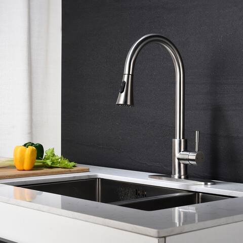 Pull Out Spraye Kitchen Faucet with Brushed Nickel - 16.14*8.66*9