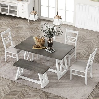 6-Piece Dining Table Set with 4 Upholstered Chairs and Solid Wood Bench ...