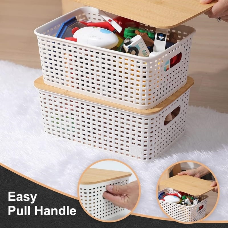 Plastic Storage Baskets With Bamboo Lid Pantry