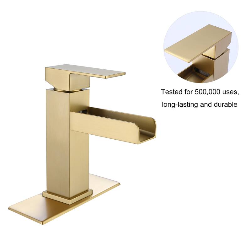 Modland Bathroom Waterfall Faucet Single Hole With Deck Plate in Black / Gold, Deck Mounted