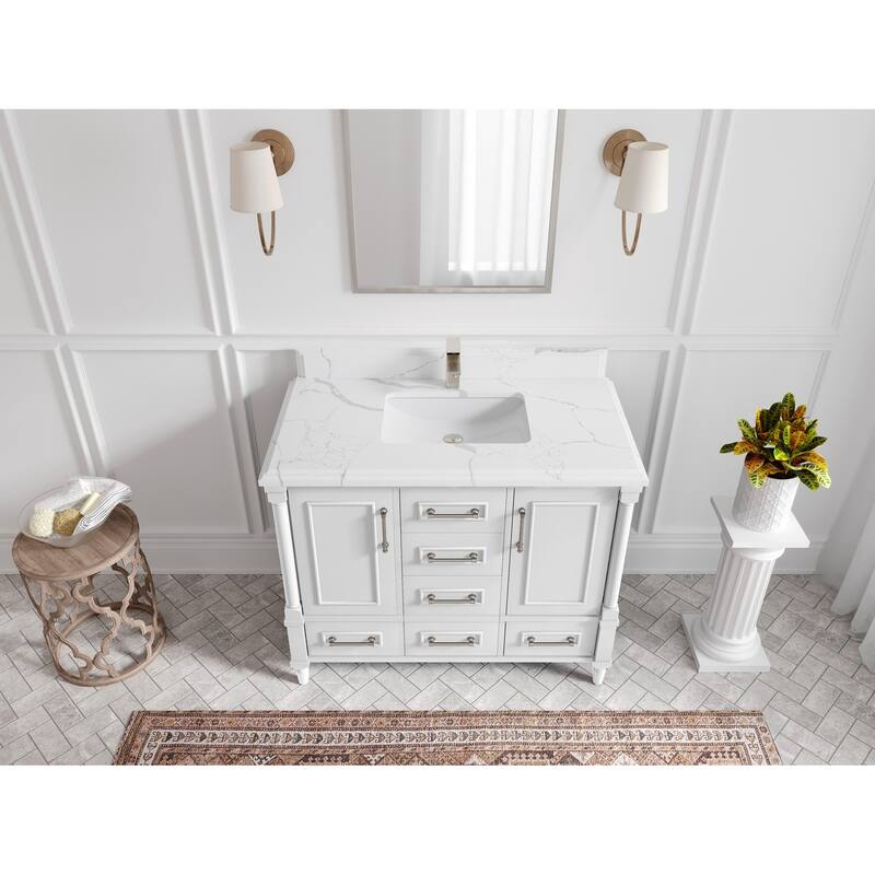 Willow Collections 42 in. W x 22 in. D Aberdeen Single Bowl Sink Bathroom Vanity with Countertop - 1.5" Calacatta Laza - White