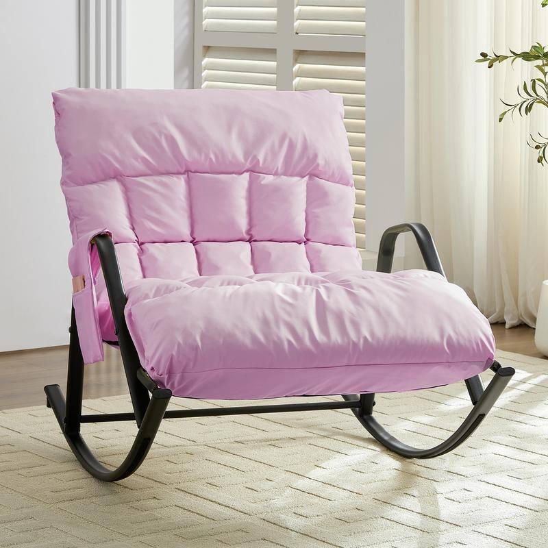 Mixoy Adjustable Widen Rocking Chair,Modern Lounge Nursery with Iron Frame - Pink