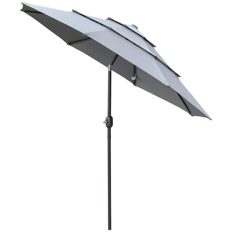 9FT 3 Tiers Patio Umbrella Outdoor Market Umbrella with Crank, Push Button Tilt for Deck, Backyard and Lawn