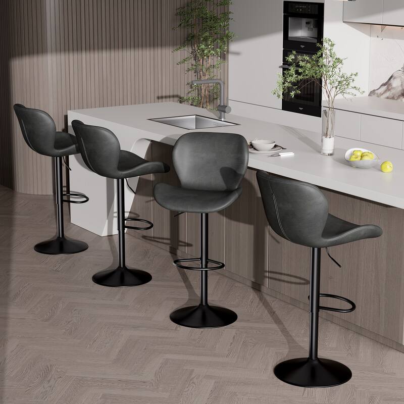 Swivel Bar Stools Set of 2,PU Leather Upholstered Barstools with Back & Footrest, Seat Adjustable Height 22.2-31IN Bar Chairs
